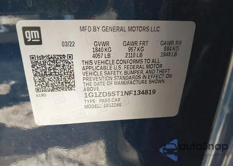 2022 Chevrolet Malibu Fwd Lt из США, поврежденный, VIN 1G1ZD5ST1NF134819